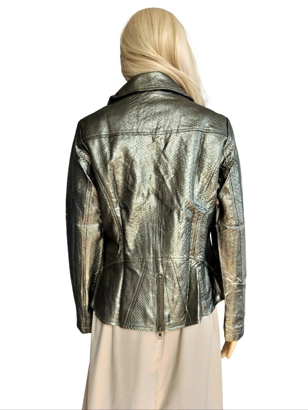 Metallic Snake Skin Olive Cropped Blazer Jacket - Women Size M NWT - Picture 4 of 8